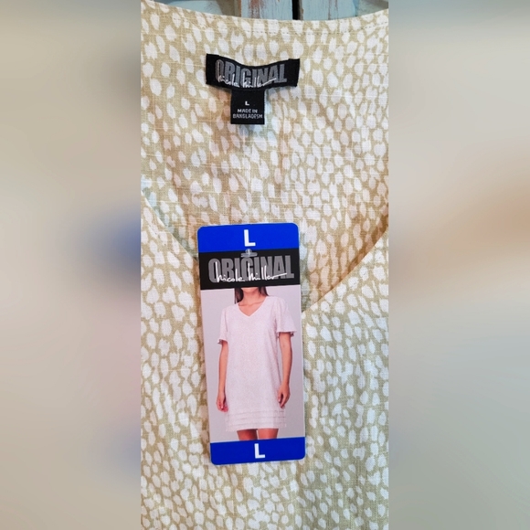 NWT NICOLE MILLER Original Womens Large White/Tan Tiered Hem Linen Blend Dress - Picture 3 of 6